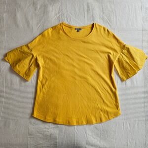 COS Yellow Ruffle Sleeve Cotton T Shirt Feminine Gardencore Top Women M
